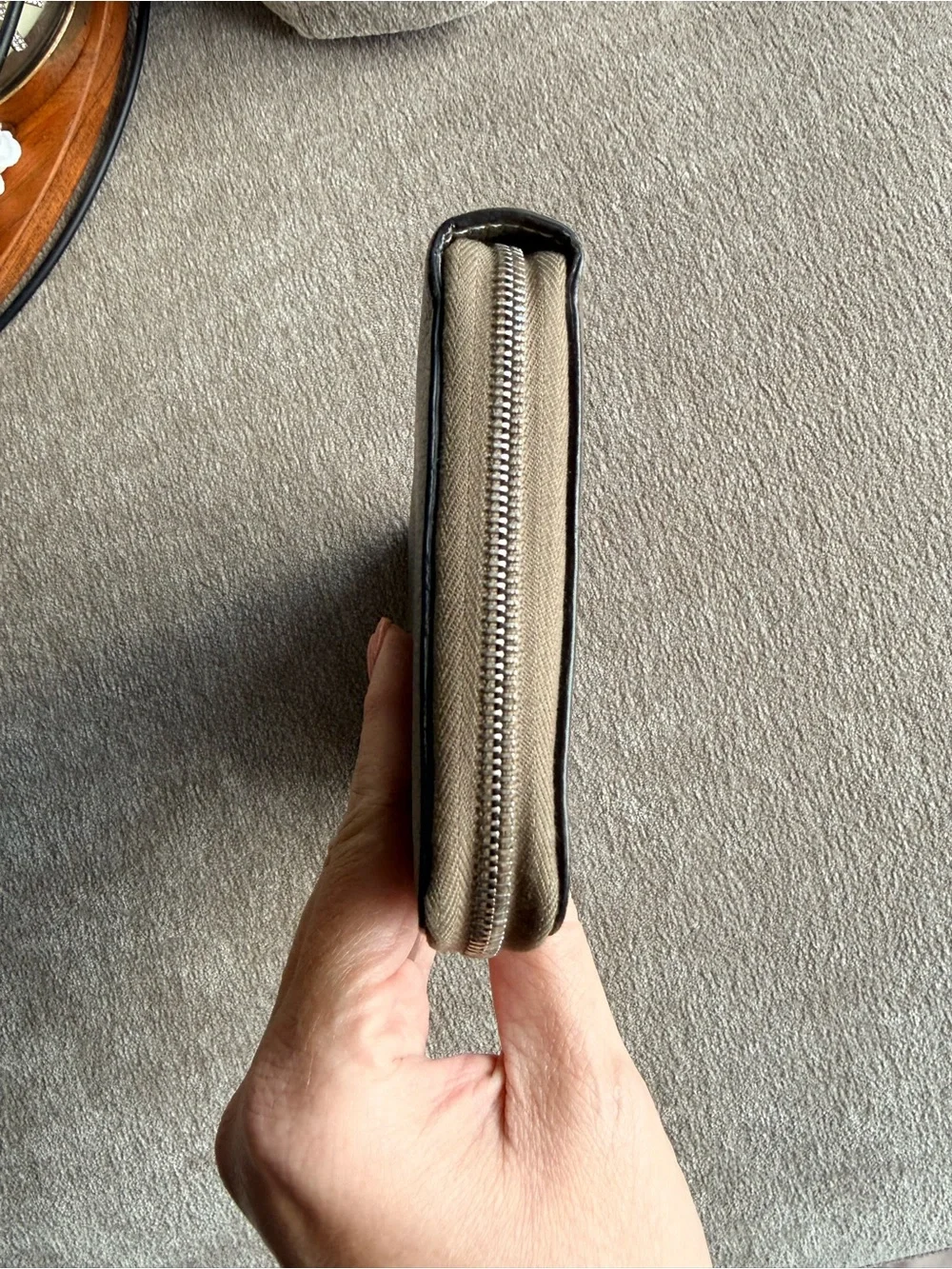 Celine Zip-Around Pebbled Leather Wallet in Taupe Beige Authentic